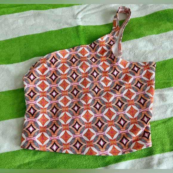 🆕 Free People x Onzie one shoulder top in size S/M in orange geometric - Picture 2 of 7